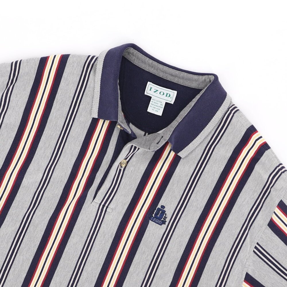 90s VINTAGE IZOD Retro Bold Striped Polo Cotton Short Sleeve Shirt Size XL